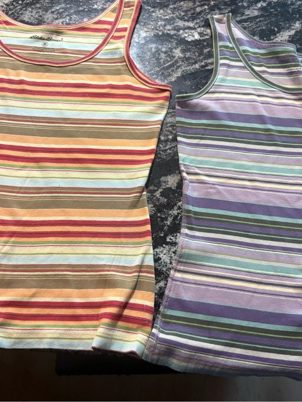 Eddie Bauer Ribbed Striped Tank Tops in Lavender/Mint and Earth Tones Y2K